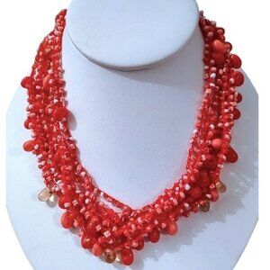 Pink Red Beaded Multi-Strand Necklace